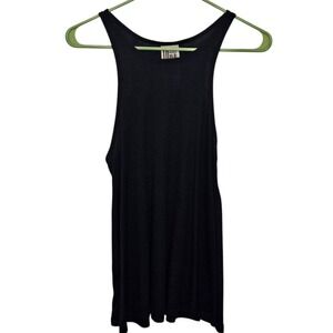 Free People Tank Top Sleeveless Ribbed Knit Black Made in USA Womens M Loose Fit